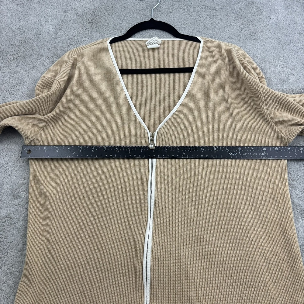 VTG Fitigues Waffle‎ Knit Zip Up Sweater Jacket Womens S Beige Comfy Loungewear - Picture 11 of 14